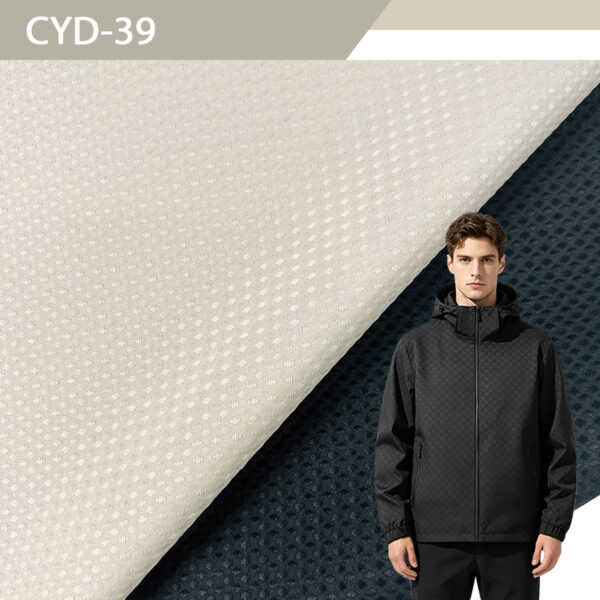 Clear Film Laminated Dull Fendi Grid Jacquard Chunya Spun Fabric